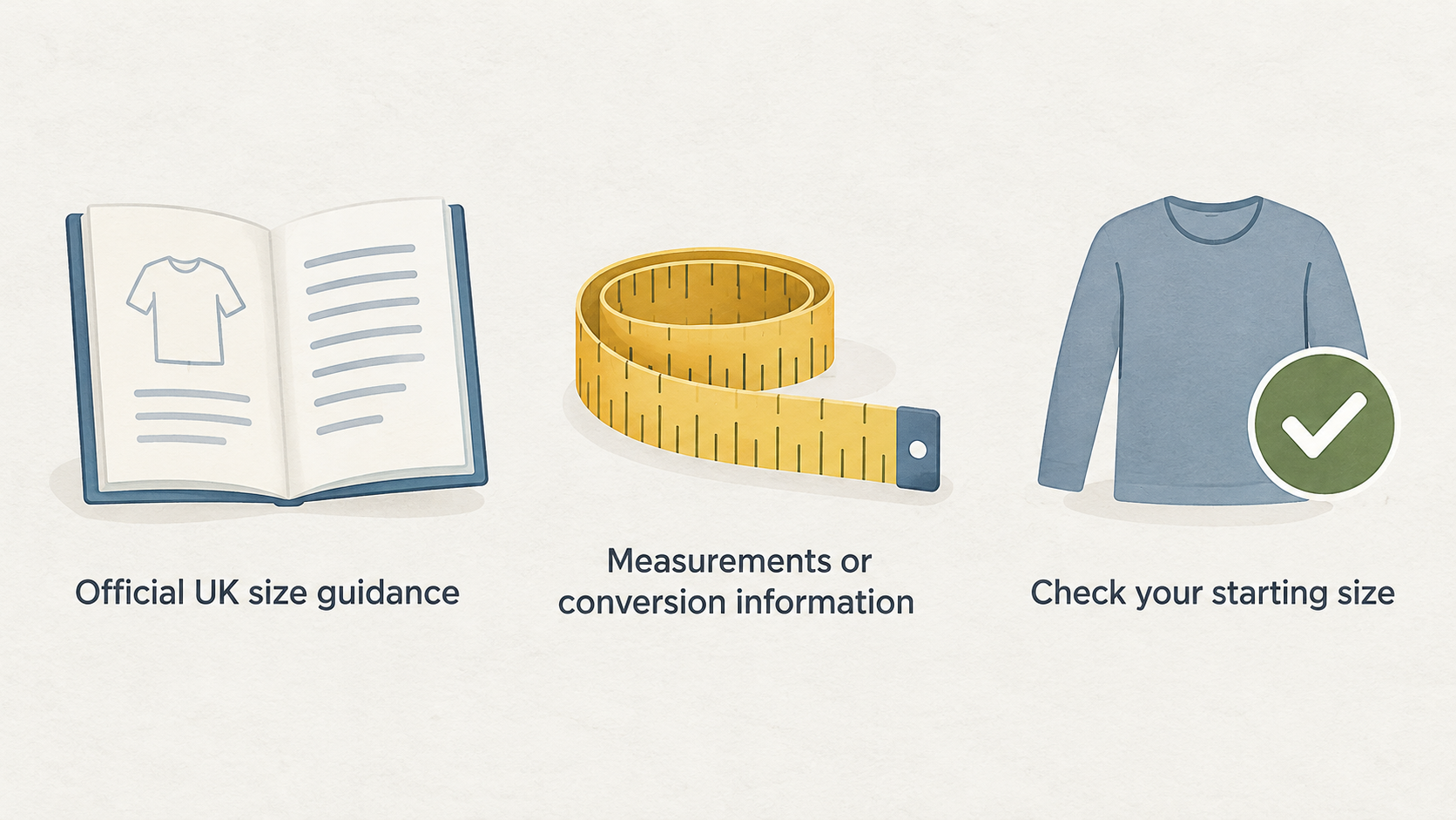 Show one numbered checklist of the five pre-purchase fit checks stated in the section: consult official UK size guidance, check product-page fit notes, compare with a garment that